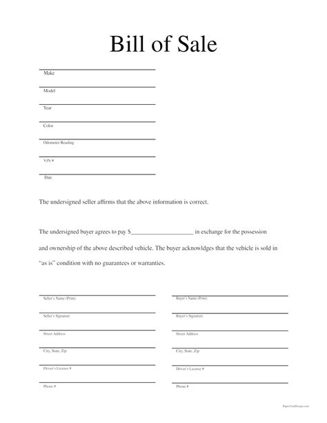 Blank Bill of Sale