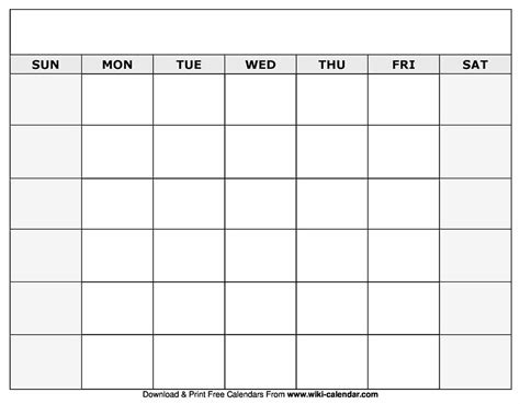 Blank Monthly Calendar Template