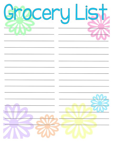 Blank shopping list template