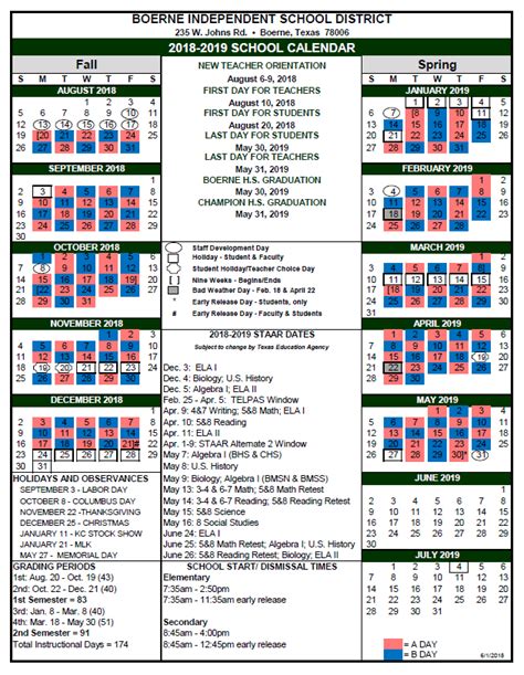 Boerne ISD Calendar Overview