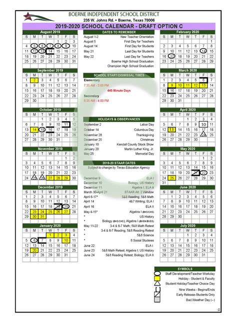 Boerne ISD Calendar Overview