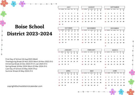 Boise Schools Calendar Image 1