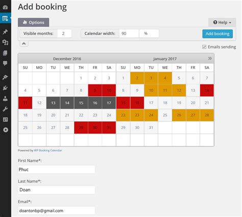 Booking Calendar Example