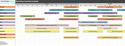 Example of a brand calendar template