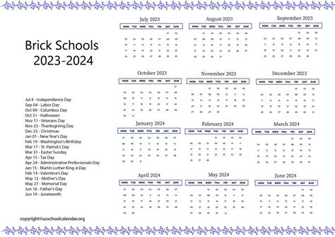 Brick schools calendar