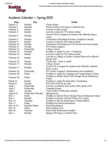 Brooklyn College Calendar Image 1