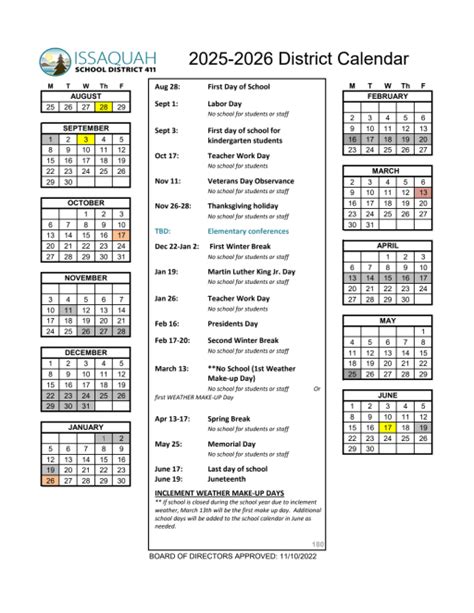 BSD405 School Calendar Image 1