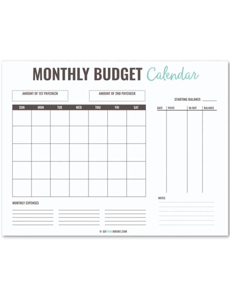 Budgeting calendar