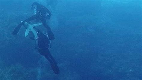 Buzo en un entorno peligroso en el fondo del mar