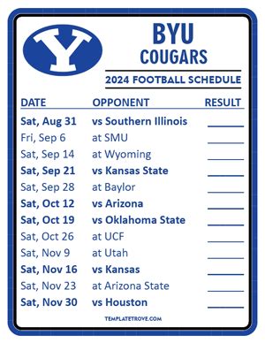 BYU Football Schedule Calendar