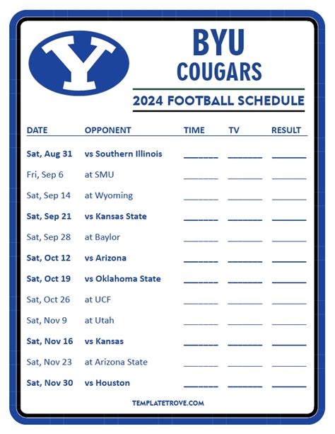 BYU Football Schedule Calendar