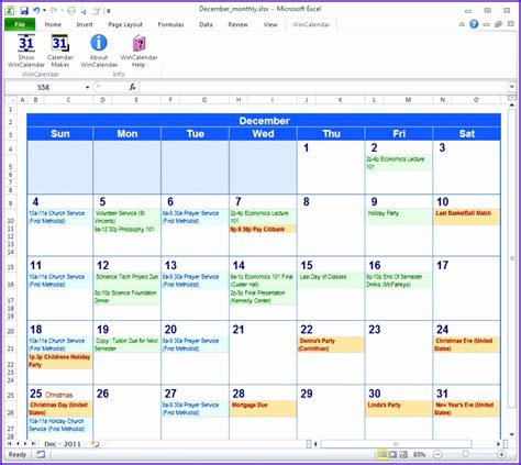 Calendar Excel Template