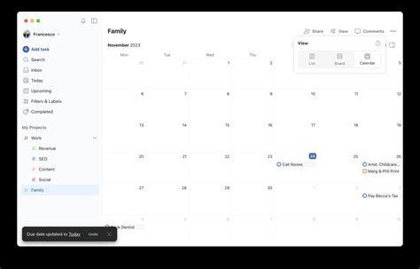 Description of Calendar Features