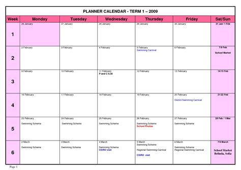 Calendar designed for students with important school dates