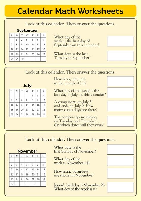 Calendar Math Exercises