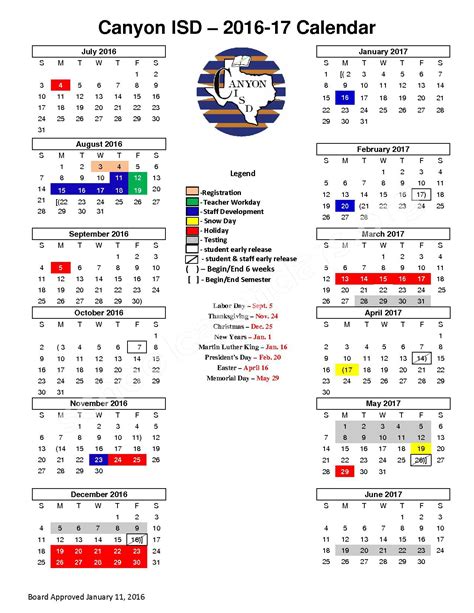 Canyon ISD Calendar Layout