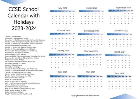 CCSD District Calendar 2024 for Educators