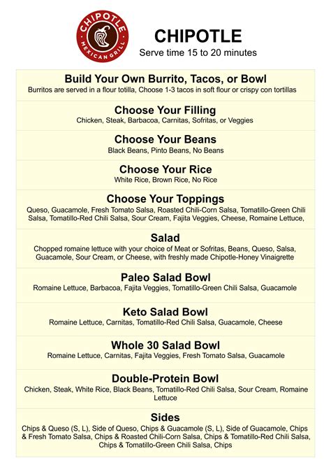 Chipotle Menu Prices Printable