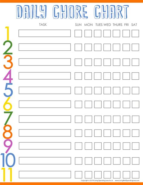 Chore Chart Printables for Adults