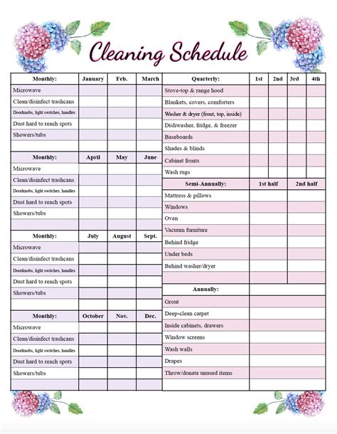 Cleaning schedule image