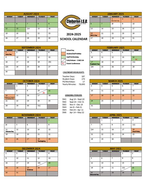 Cleburne ISD School Calendar Overview