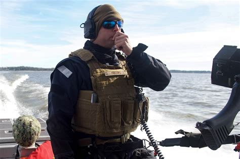 Coast Guard members conducting a security patrol