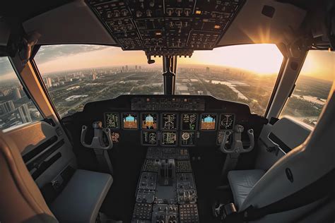 A cockpit view of a Boeing 737