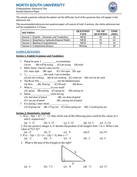 College Admission Test Questions