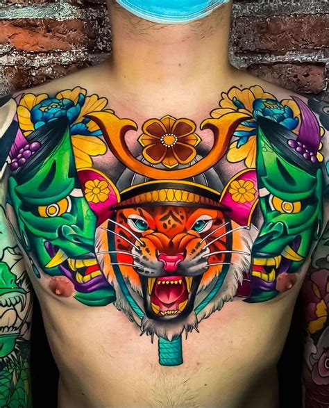 Colorful chest tattoos for men and women