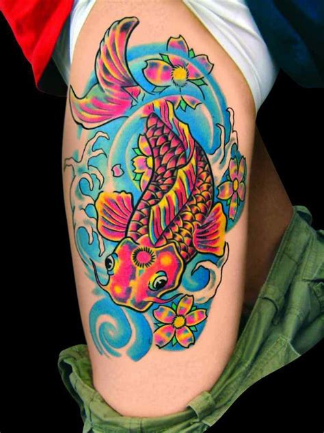 Colorful leg sleeve tattoo