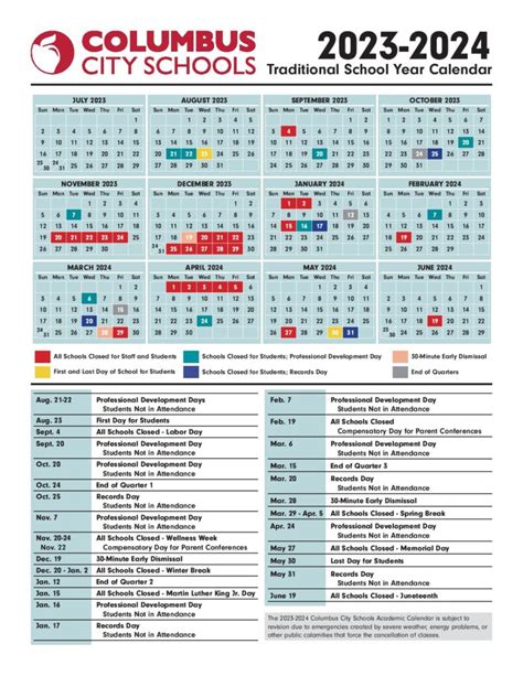 Columbus City Schools Ohio Calendar Image 1