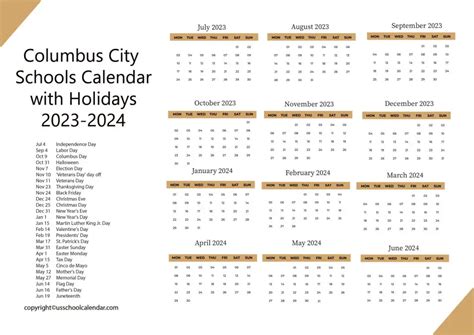 Columbus School Calendar Image 2