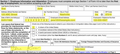 Completing I-9 form