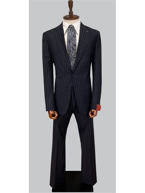 Conclusion of navy suit with black tie