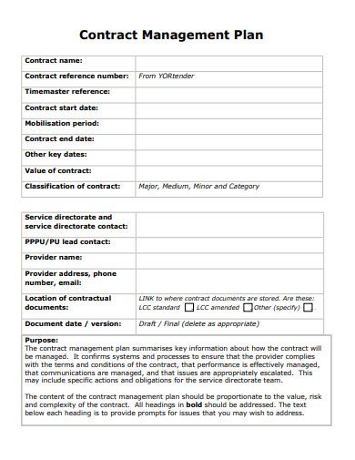 Contract Management Plan