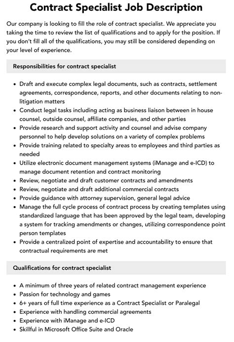 Contract Specialist USAF Job Description