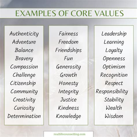 Core values examples