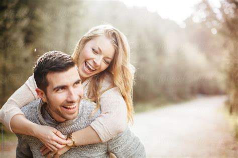 Couple looking at photos together