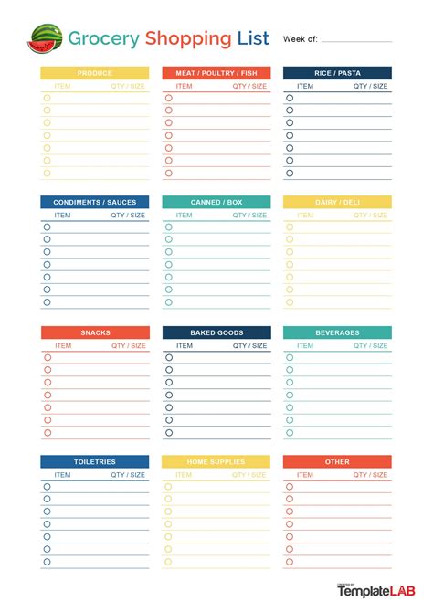 Create a grocery list template