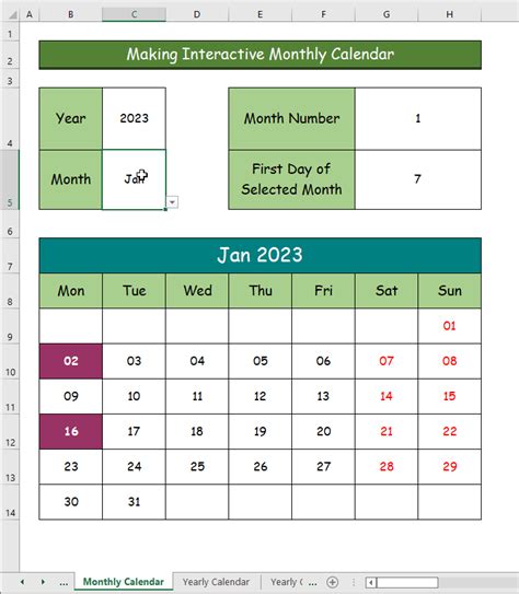 Creating Interactive Calendar