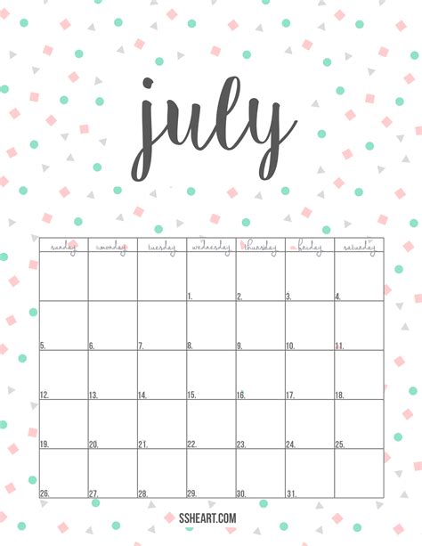 Creating July printable calendar