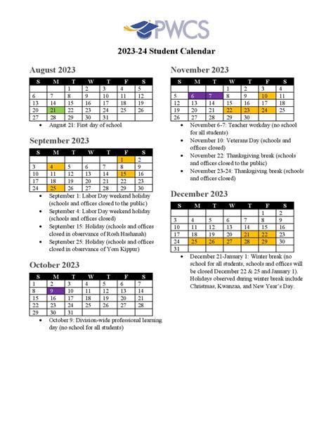 Creating Pwc schools calendar