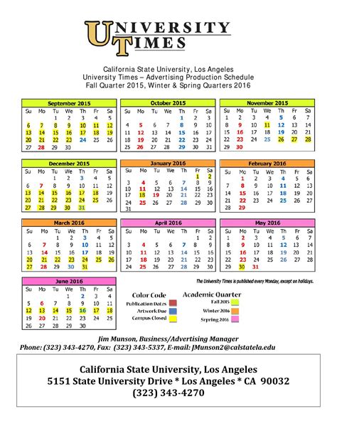 CSULA Calendar Academic Success