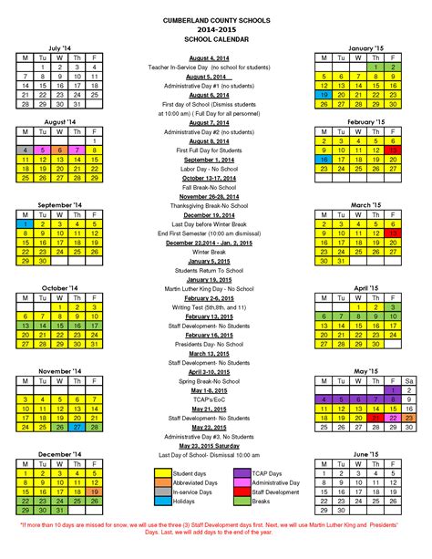 Cumberland County NC Schools Calendar