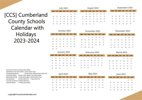 Cumberland County Schools Calendar Image 1