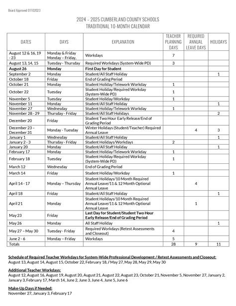 Cumberland School Calendar Image