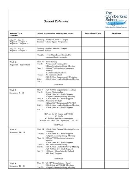 Cumberland School Calendar Image 10