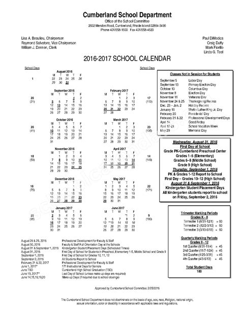 Cumberland School Calendar Image 8