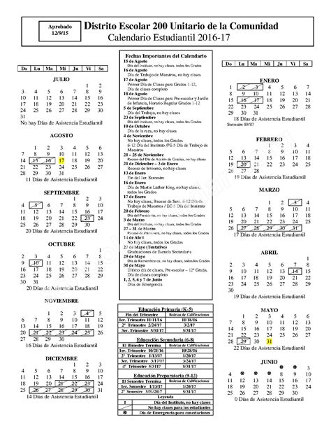 CUSD 200 Calendar Overview