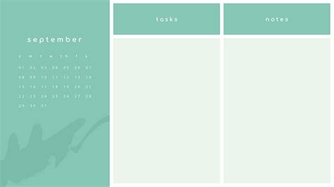 Customizable green monthly calendar